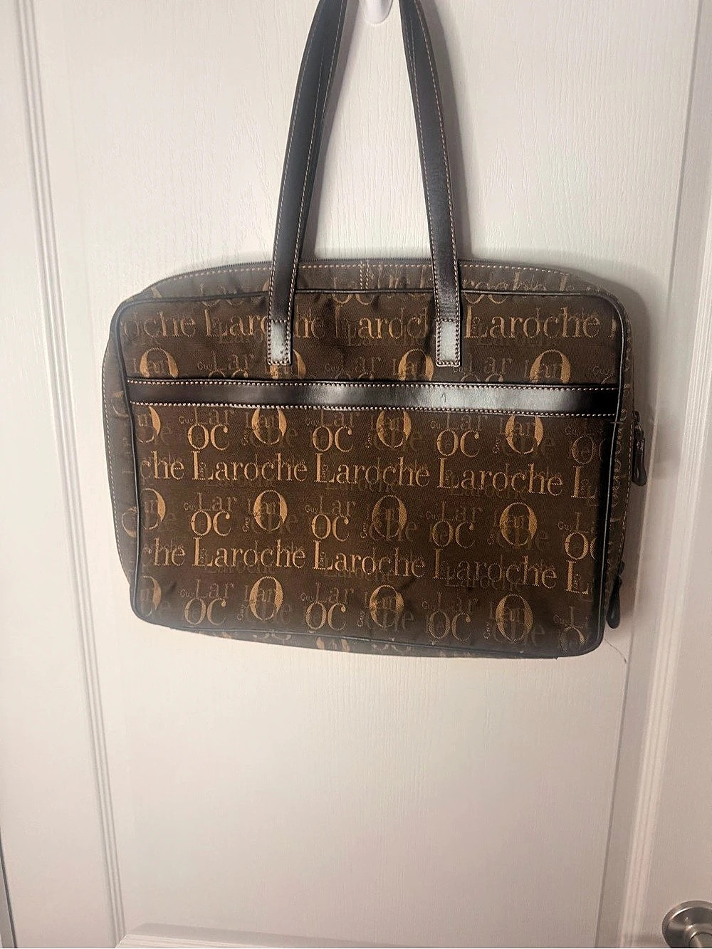 Guy Laroche Logo Pattern Tote in Brown & Black Like New